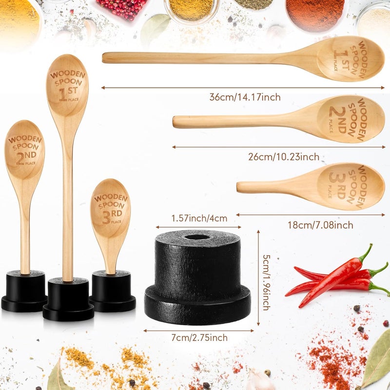 Highergo 3 Pieces Golden Spoon Award Trophies Set Chili Cook Off Wood Spoon Prizes Wooden Laser Engraved with Wooden Trophy Base Cooking Baking Gifts for Bake Off Chili - Image 2